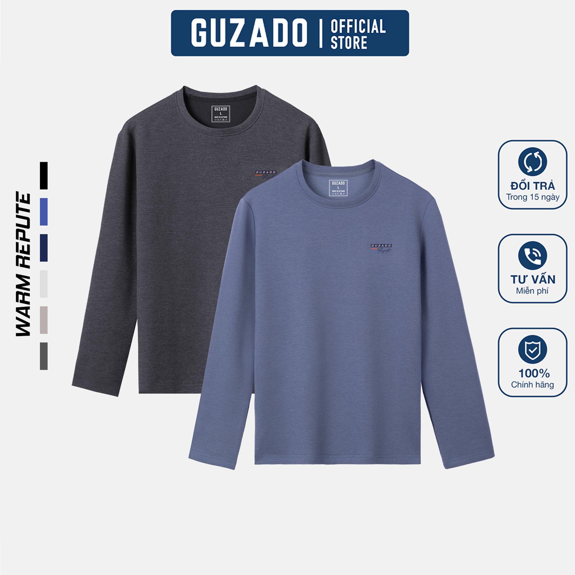  Áo Thun Dài Tay GUZADO Chất Vải Cotton Co Giãn Đàn Hồi Giữ Nhiệt Hiệu Quả Form Dáng Basic Dễ Phối Đồ GDT03 