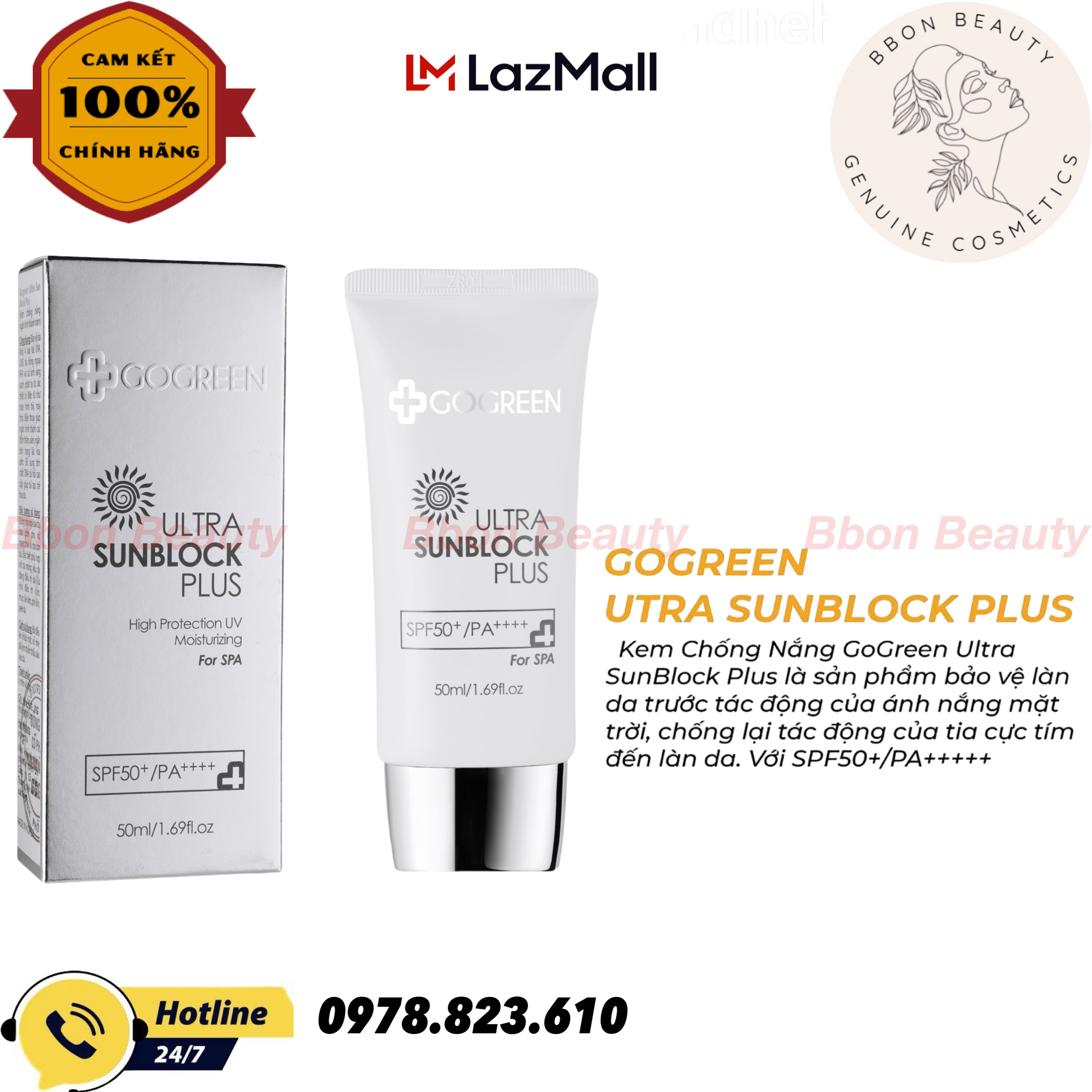 Kem chống nắng ultrasunblock plus spf50+ go green - bbon beauty chính hãng