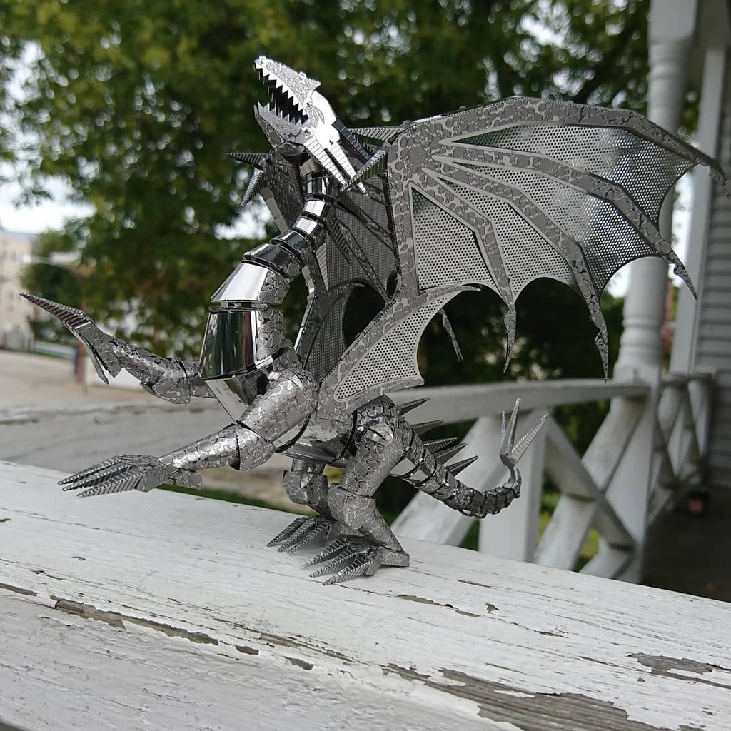 Mô hình lắp ráp 3d kim loại rồng lửa bạc - [Chưa Lắp]