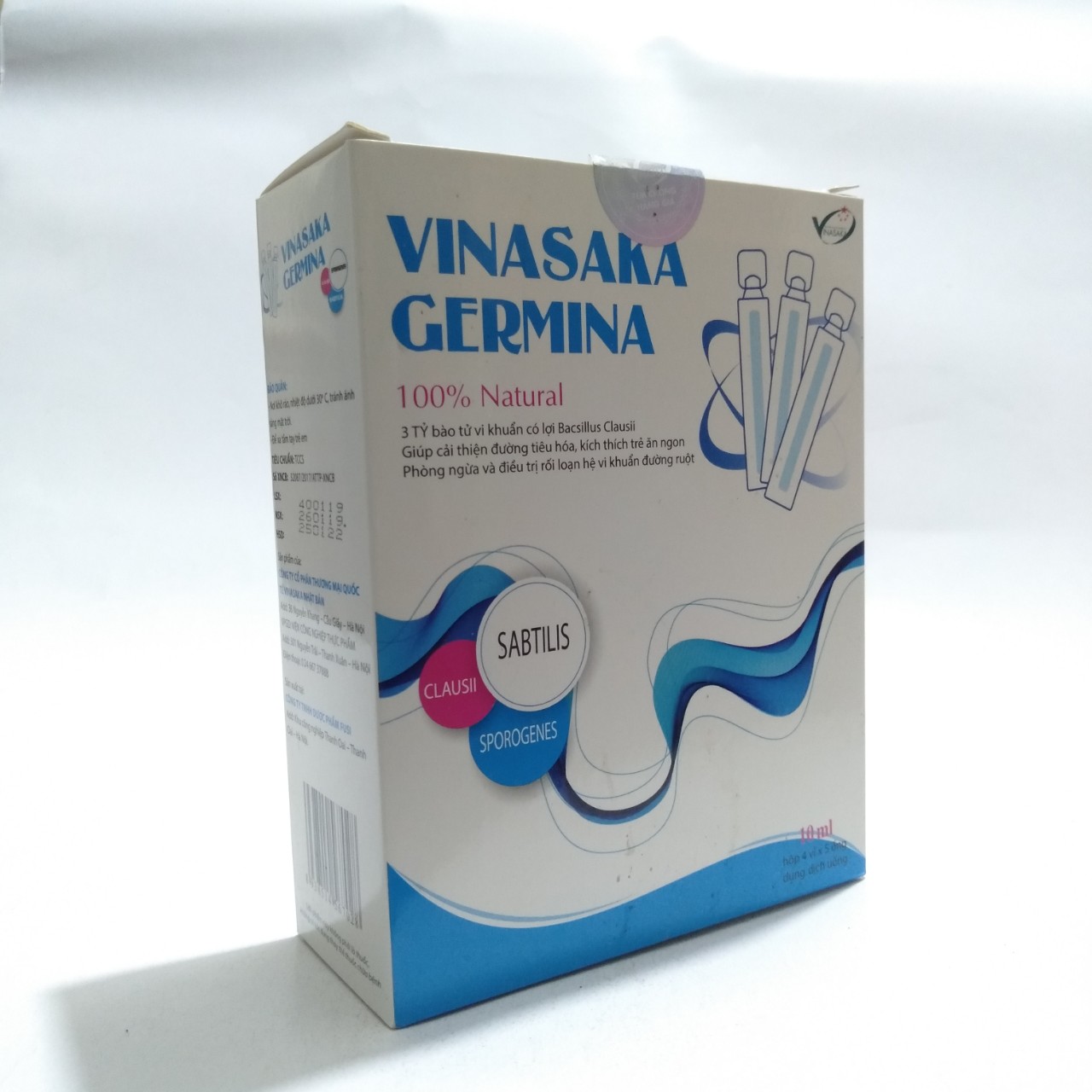 Cải thiện đường tiêu hóa, kích thích ăn ngon, ngừa loạn khuẩn đường ruột Men vi sinh Vinasaka Germina bổ sung 3 tỷ lợi khuẩn-Hộp 20 ống