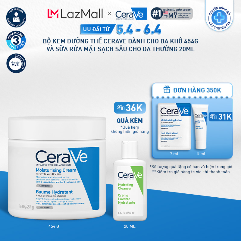 CHỈ HÔM NAY - MUA 1 TẶNG 2 - HOÀN TIỀN 15% Bộ sản phẩm Cerave kem dưỡng ẩm