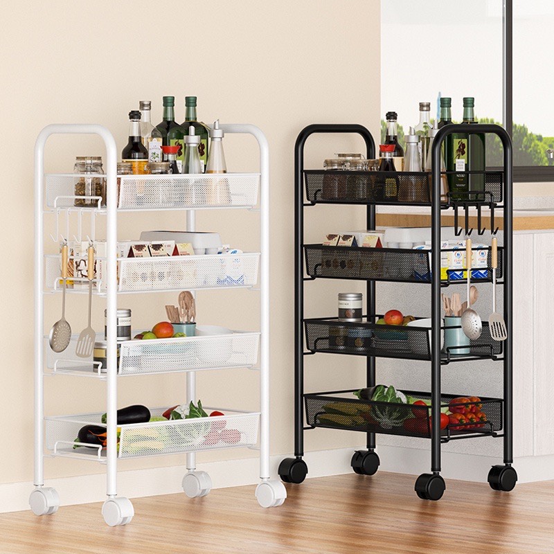 Kệ để đồ 4 tầng khay lưới có bánh xe di chuyển tiện ích