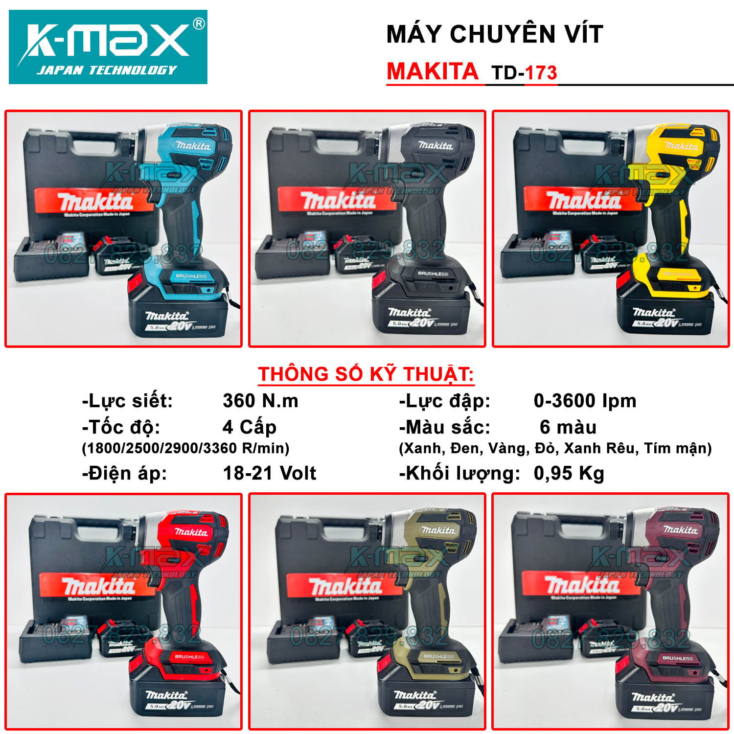 Bộ Máy Chuyên Vít Makita TD173 Đủ màu - 3 chức năng - Động Cơ Không Chổi Than - Lực siết 360Nm - Chu