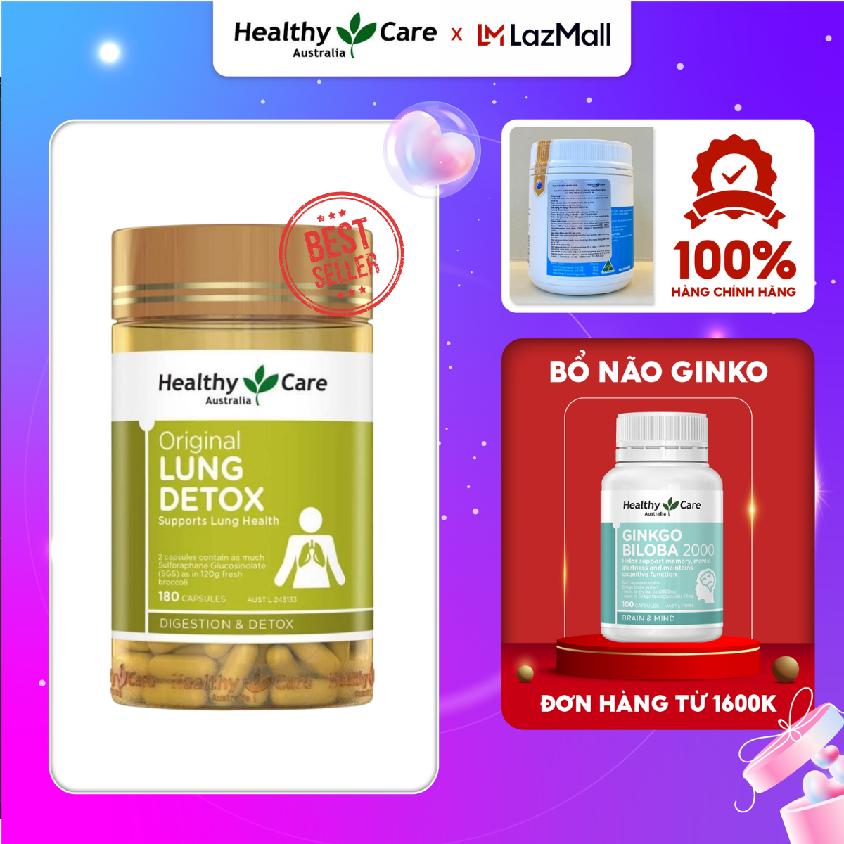 Healthy Care Lung Detox 180 viên- Viên uống thải độc phổi của Úc