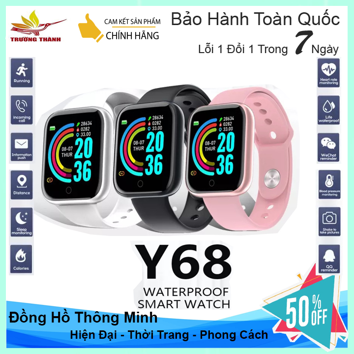 💥Thay được hình nền💥 Đồng Hồ Thông Minh Y68 Bản Cao Cấp Kết Nối Bluetooth không thấm nước