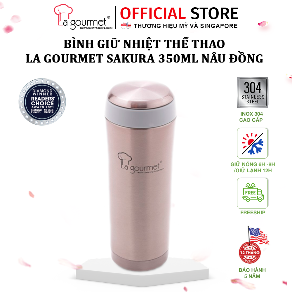 Bình giữ nhiệt La gourmet Sakura 350ml nâu đồng Inox 304 bảo hành 5 năm chính hãng - 302694