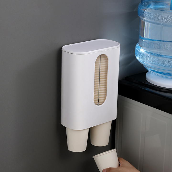 Giá lấy cốc, ly giấy 2 ngăn tự động chống bụi, gắn tường tiện dụng. Xavia.