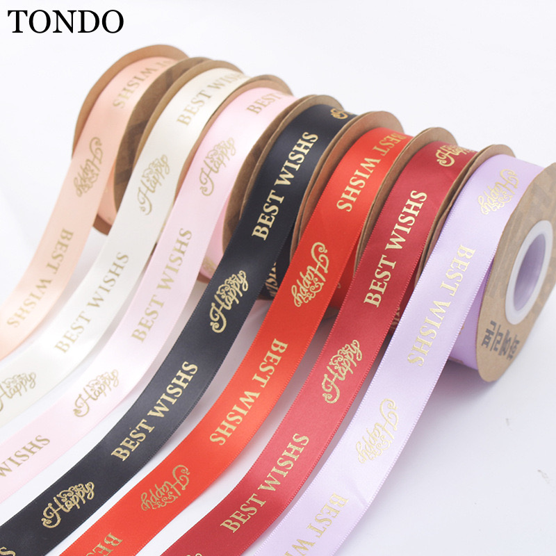 Dây Ruy Băng Chữ Best Wishs Ruy Băng Lụa Bản 2,5cm - 50m Buộc Hoa, Bó Hoa, Làm Nơ