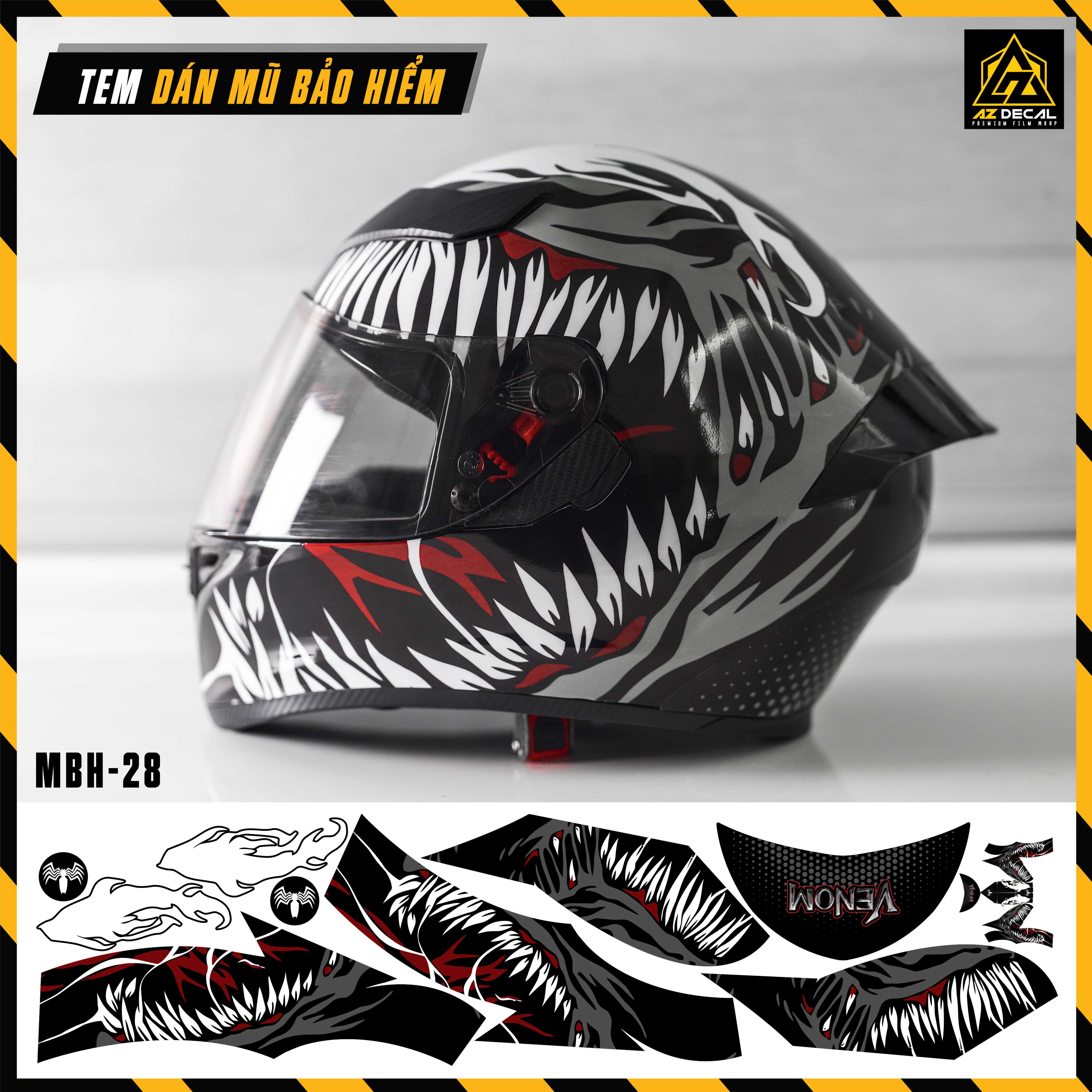 Sticker Dán Trùm Kín Mũ Bảo Hiểm Full Face Mẫu Venom | MBH-28 | Decal Dán Nón Bảo Hiểm Chất Liệu Chố