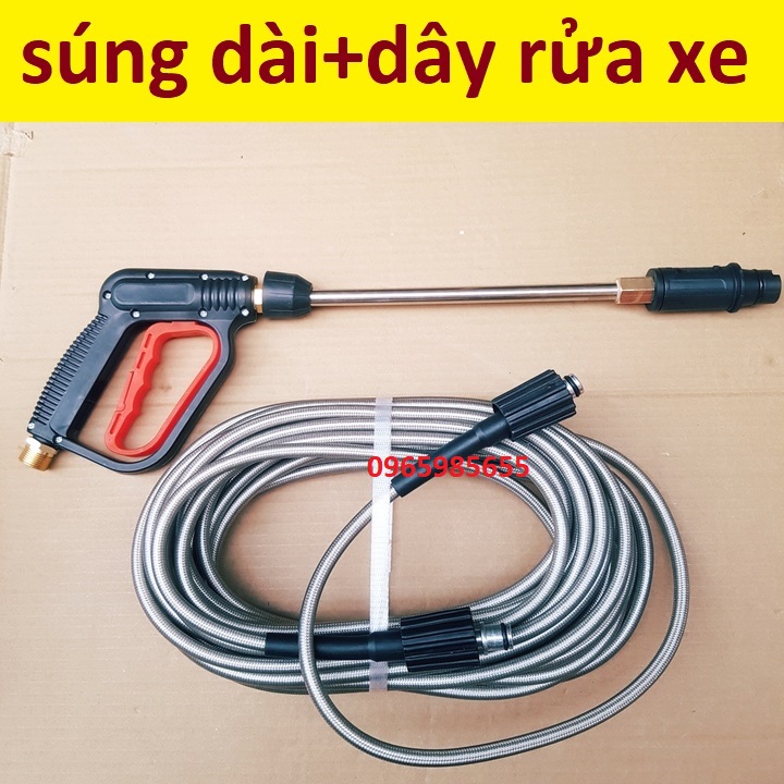 Bộ 10m,15m,20M dây rửa xe và súng xịt dài (bộ như hình) - súng rửa xe áp lực cao, dây xịt rửa xe áp lực cao