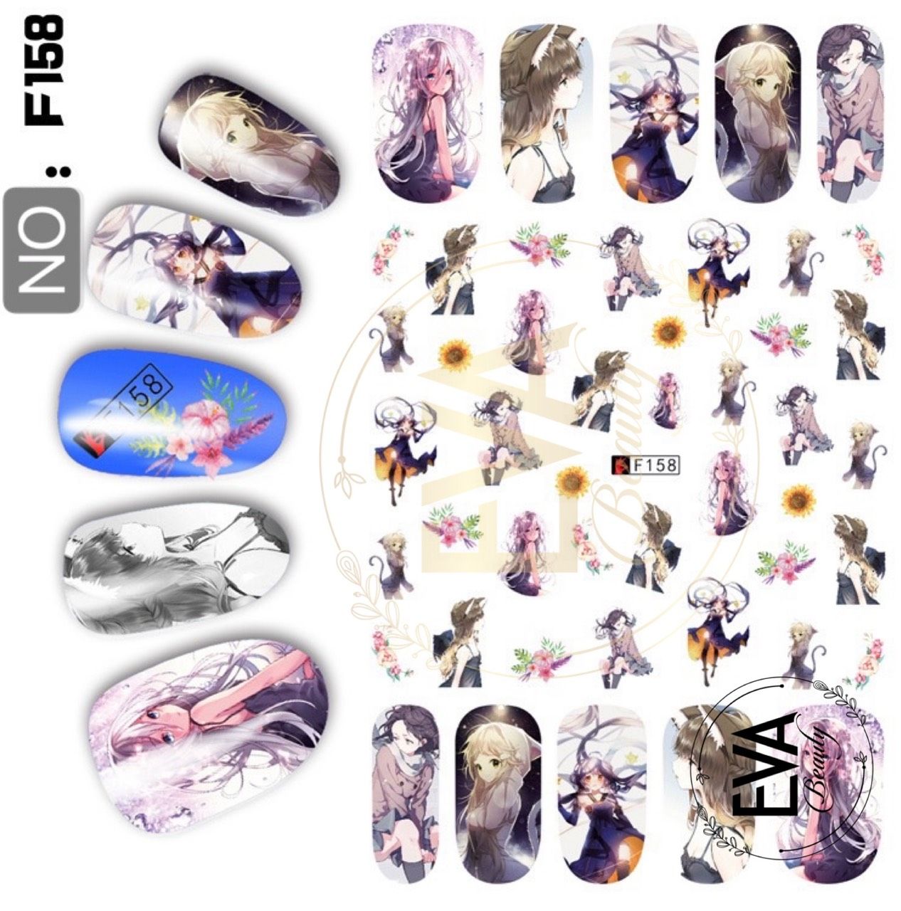 [HCM]Decal Dán Móng Tay 3D Nail Sticker Hoạ Tiết Nhân Vật Truyện Tranh Phong Cách Nhật Bản Anime Girls F158