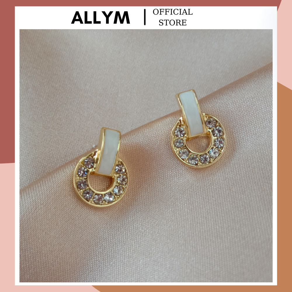 Bông tai khuyên tai vòng tròn đá nhỏ xinh ALLYM.Accessories