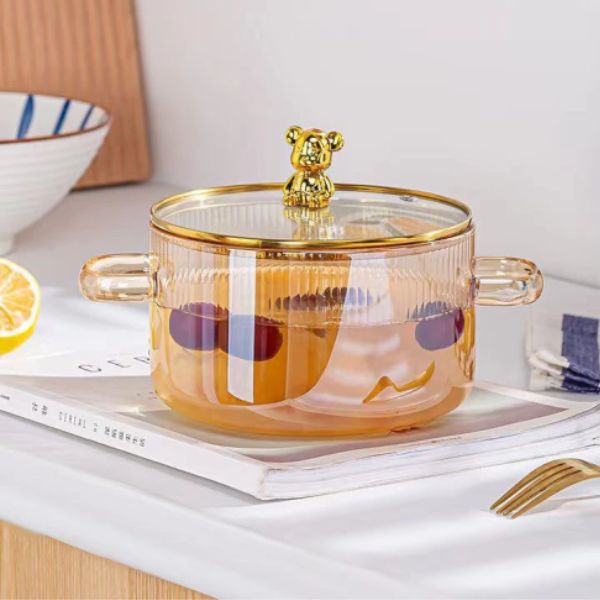 Thố thủy tinh 1.7Lit-Nồi thuỷ tinh cao cấp chiệu nhiệt độ cao phần Tay cầm đúc nguyên khối với nồi, cầm chắc chắn, di chuyển an toàn.