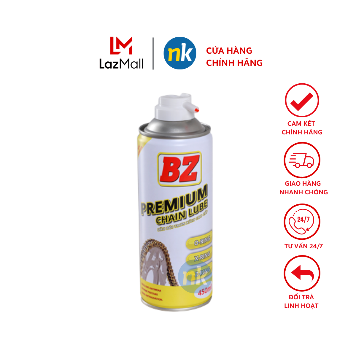 Chai xịt dưỡng sên Cao Cấp BZ Premium Chain Lube 450ml, xịt bảo dưỡng chống văng, dạng đậm đặc, bám dính bôi trơn tốt