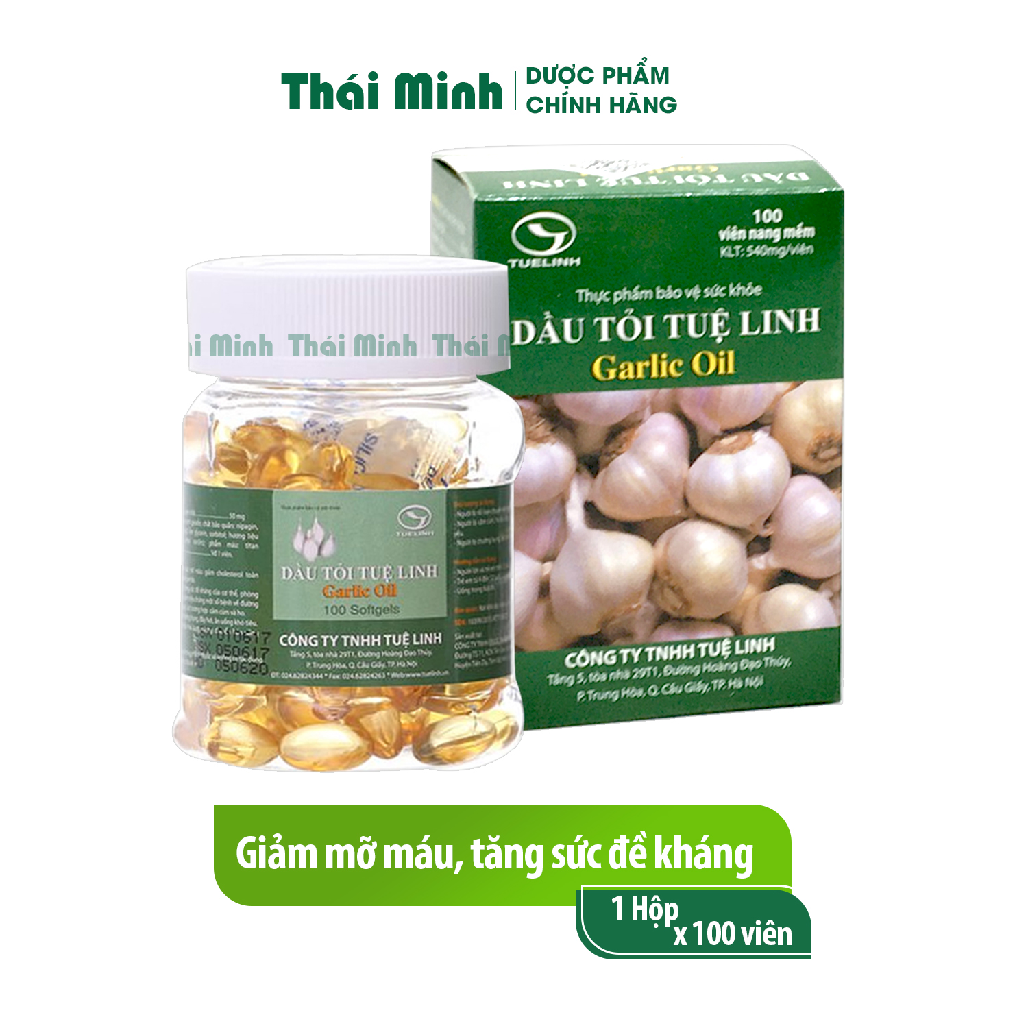 Dầu tỏi Tuệ Linh Giảm mỡ máu - Garlic Oil Tăng sức đề kháng - tinh dau toi hộp 100 viên