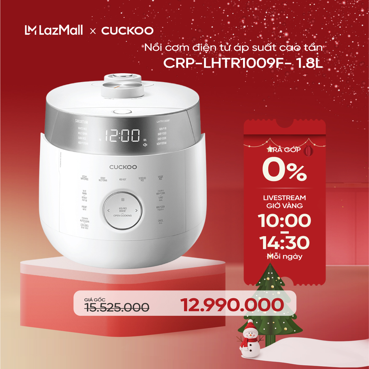 Nồi cơm điện tử áp suất cao tần Cuckoo 1.8 lít CRP-LHTR1009F màu trắng đen - Áp suất kép - Bảng điều khiển thông minh - Nhiều chế độ nấu ăn - Sản xuất tại Hàn Quốc - Phiên bản Quốc tế