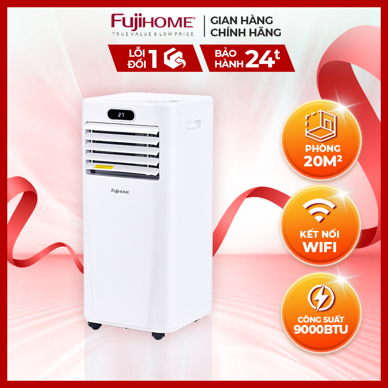Điều hòa di động FUJIHOME PAC09 công suất làm lạnh 9000BTU phù hợp phòng 12 đến 15m2 tích hợp điều khiển từ xa, máy lạnh nhập khẩu chính hãng bảo hành 24 tháng