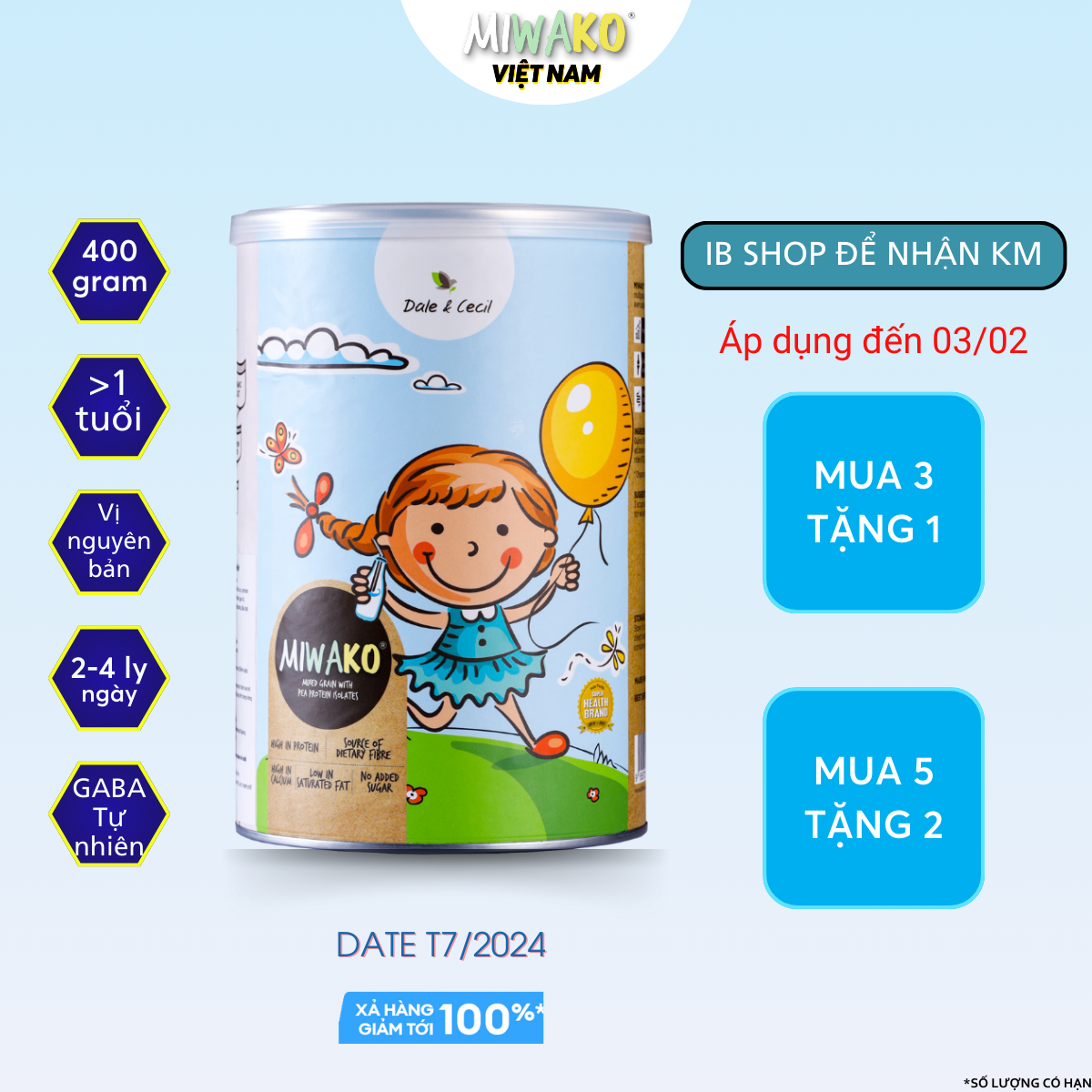 Sữa thực vật hữu cơ miwako lon 400g vị gạo cho trẻ dị ứng đạm sữa bò và tiêu hóa kém