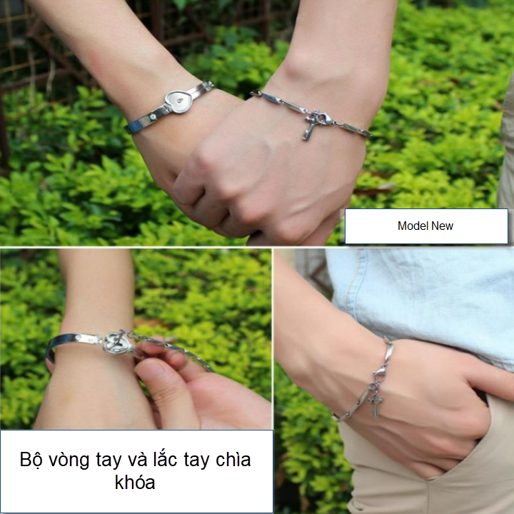 Bộ vòng tay cặp đôi ổ khóa và lắc tay chìa khóa titan cá tính - Cam kết 1 đổi 1 nếu đen và gỉ sét - Giá bán như trên là 1 bộ như hình