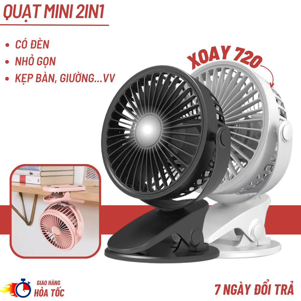 Quạt kẹp bàn tích điện - quạt mini để bàn xoay 360 độ tiện lợi q3