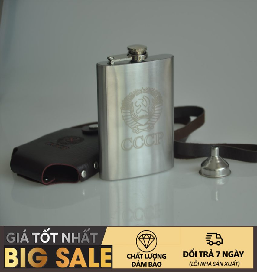 Bình ruou inox cccp dung tích 0.25L tặng kèm bao da và phễu
