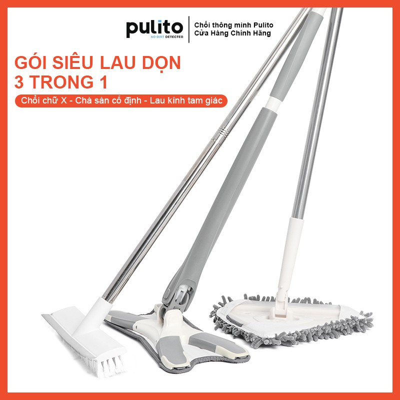 Gói lau nhà siêu tiết kiệm 3 trong 1 Cây lau nhà tự vắt,chổi chà sàn,cây lau kính cán dài Tiết kiệm 115K
