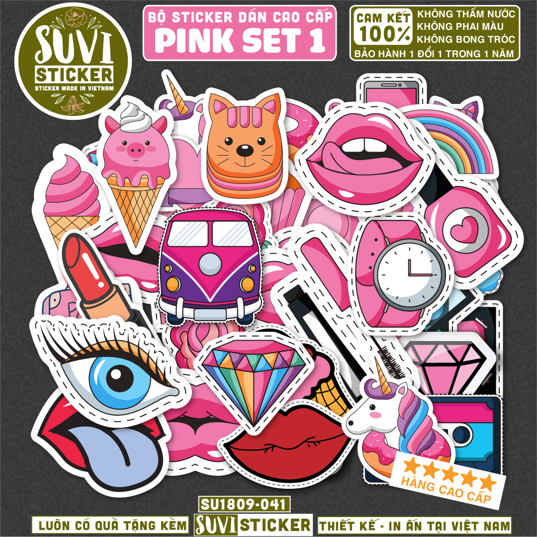 Sticker Màu Hồng Pink chống nước dán laptop, điện thoại, đàn guitar, mũ bảo hiểm, vali.