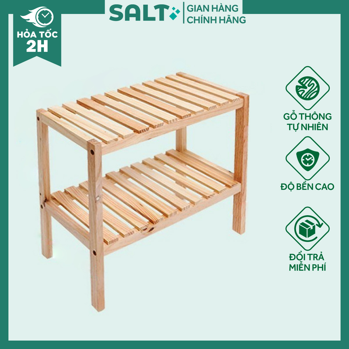 Kệ gỗ 2 tầng, kệ để giày, kệ để đồ gỗ thông nhập khẩu dài 50cm