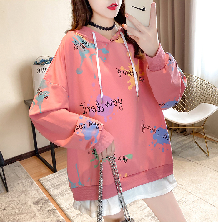Áo Len Hoodie Nữ Thu Đông Có Mũ Dáng Dài Họa Tiết ĐỘC LẠ New 2021, Style Hàn Quốc Cho Nữ Tuổi Teen-AG112