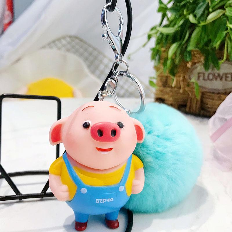 [HCM]Bộ móc khóa  Chư Bát Giới xanh dễ thương  kèm cục bông lông cực mềm mịn treo cặp balo túi xách - MKB15