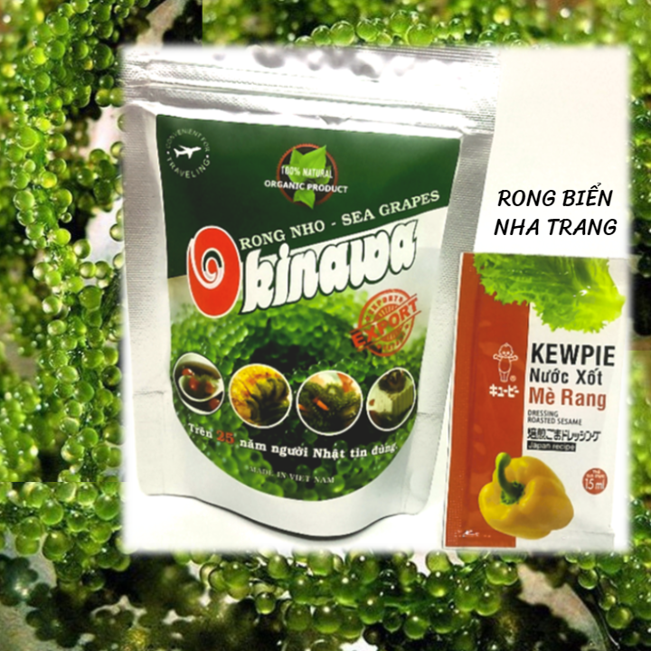 Rong nho khô Okinawa gói 100g + Tặng 1 gói nước sốt mè rang Kewpie 15ml(Ngâm nước 3 phút nở thành rong nho tươi)