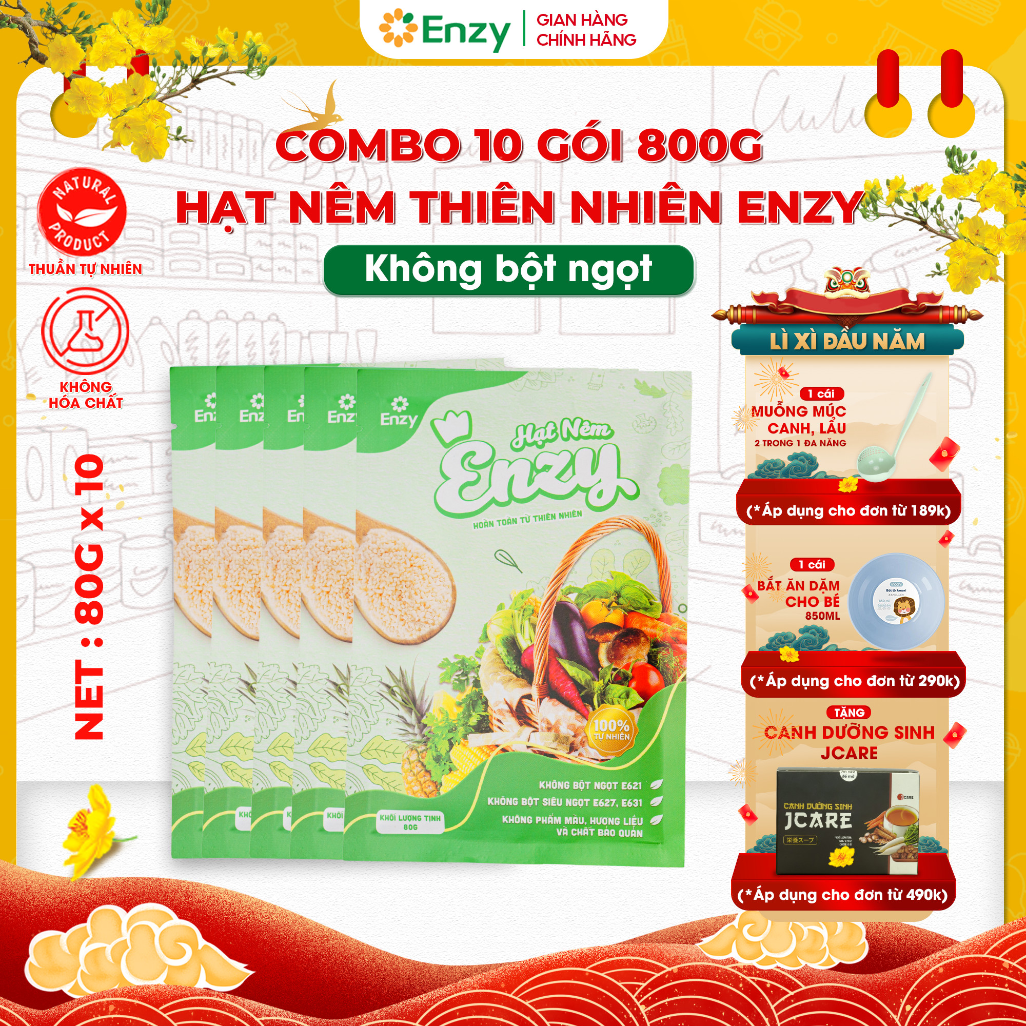 Hạt nêm chay không bột ngọt, bột nêm rau củ thuần chay, hạt nêm chay enzy 10 gói