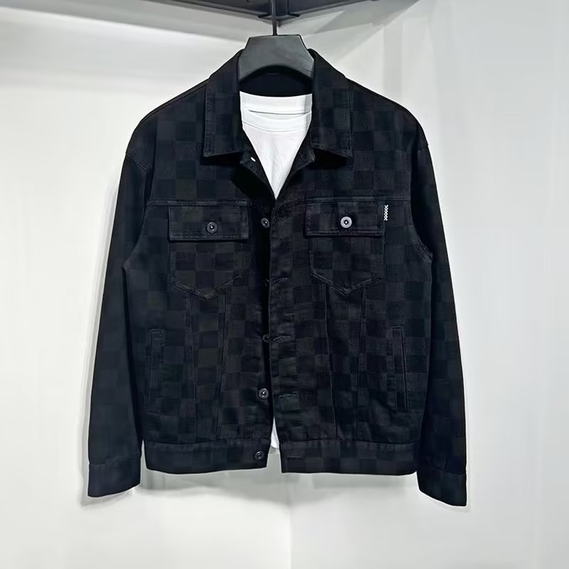 Trang Phục Nam Chất Lượng Áo Khoác Denim Kẻ Sọc Mẫu Mới Xuân Thu Áo Khoác Công Sở In Hoa Dài Tay Cổ Bẻ Thương Hiệu Thời Trang Nam