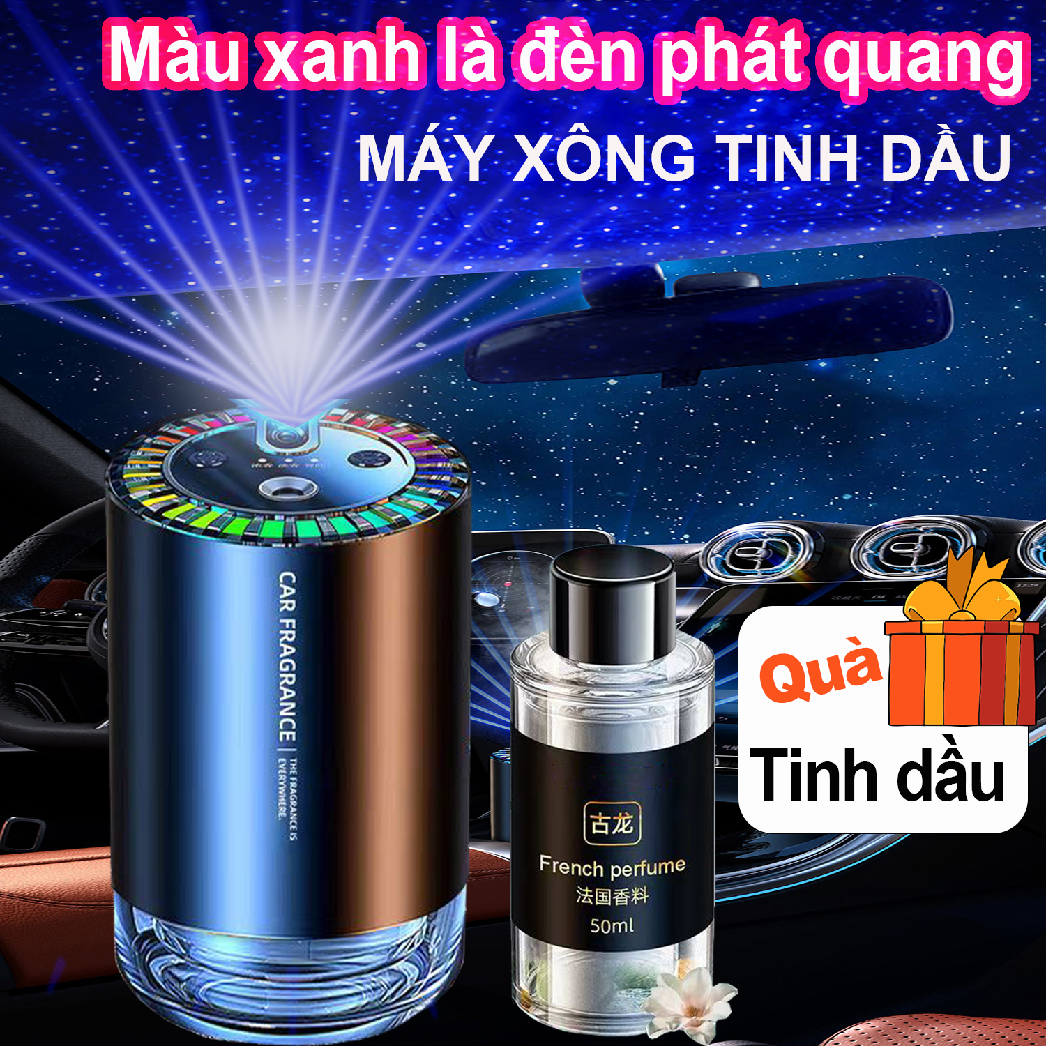 Máy Khuếch Tán Tinh Dầu Trên Ô TÔ - Phun Sương, Khuếch Tán Tinh Dầu,Khử Mùi Hôi Khó Chịu Trên Xe Ô Tô Có Đèn Led