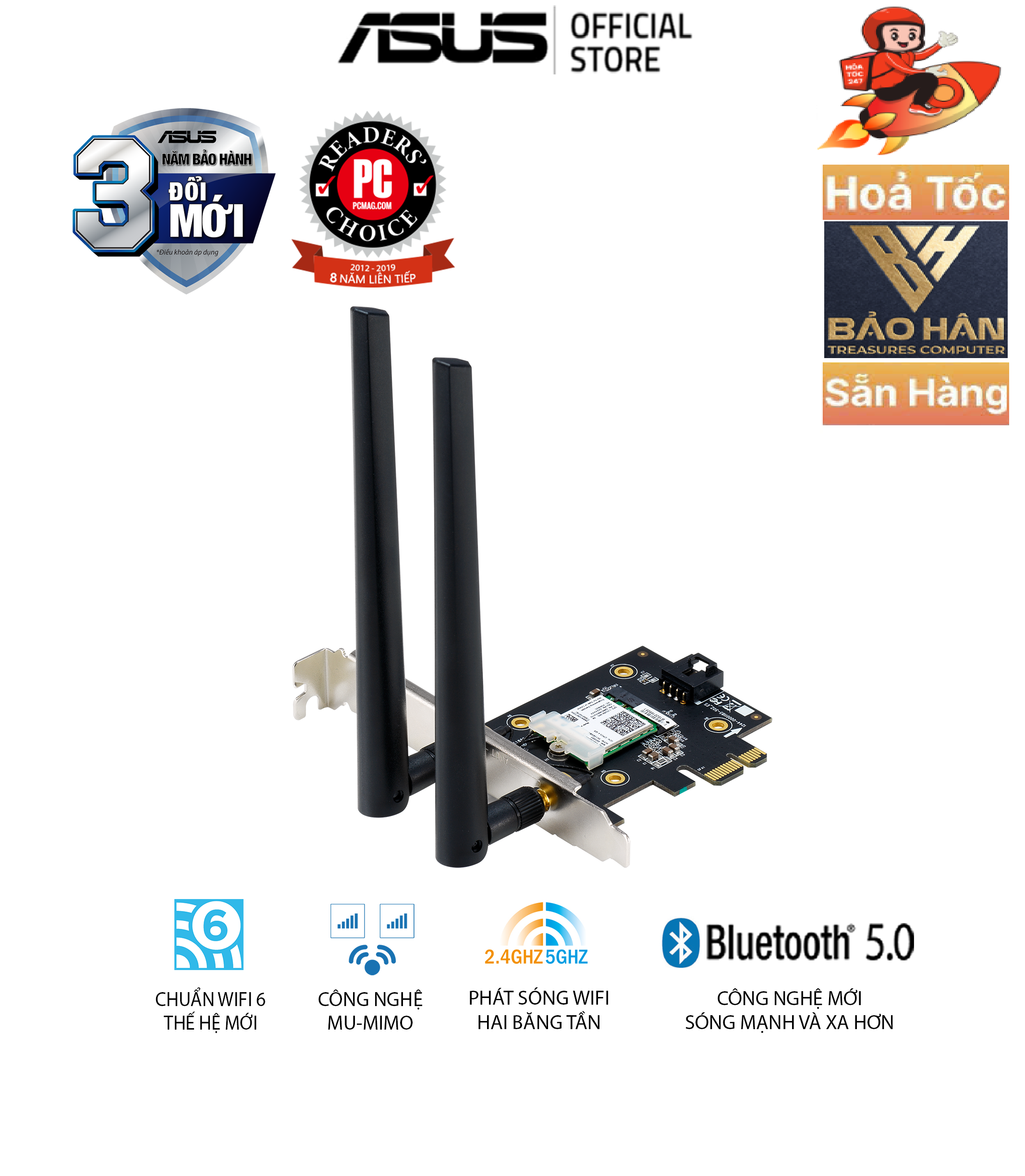 Card mạng wifi asus pce-ax3000 pci-e a/b/g/n/ax3000 2.4ghz/5ghz 2402mbps+574mbps new 100% - hàng chính hãng