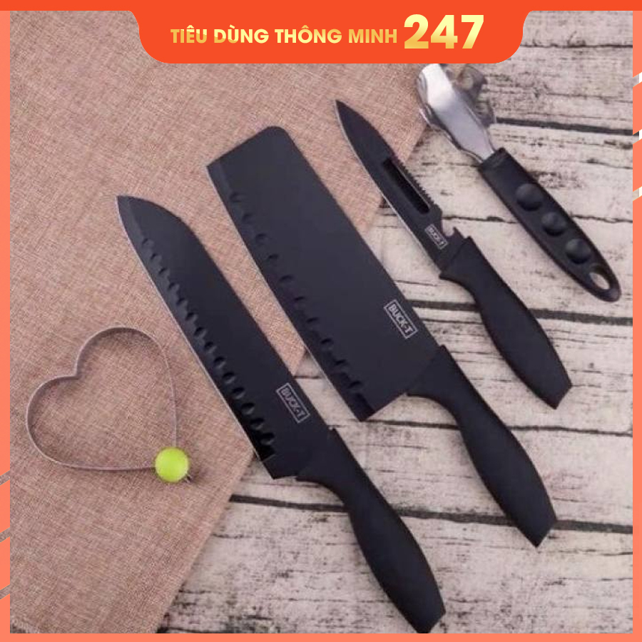 Bộ Dao Nhà Bếp 5 Chi Tiết Màu Đen Thép Không Gỉ Cao Cấp
