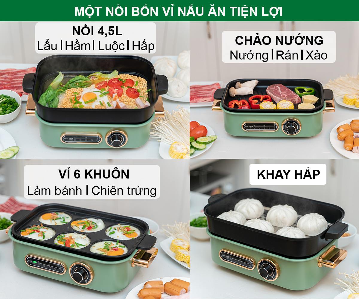 [Chính Hãng SEKA - Mẫu mới 4 Khay Rời] Bếp Nướng Lẩu Điện Không Khói Chống Dính 8 in 1 Cao Cấp - Nồi Lẩu Nướng