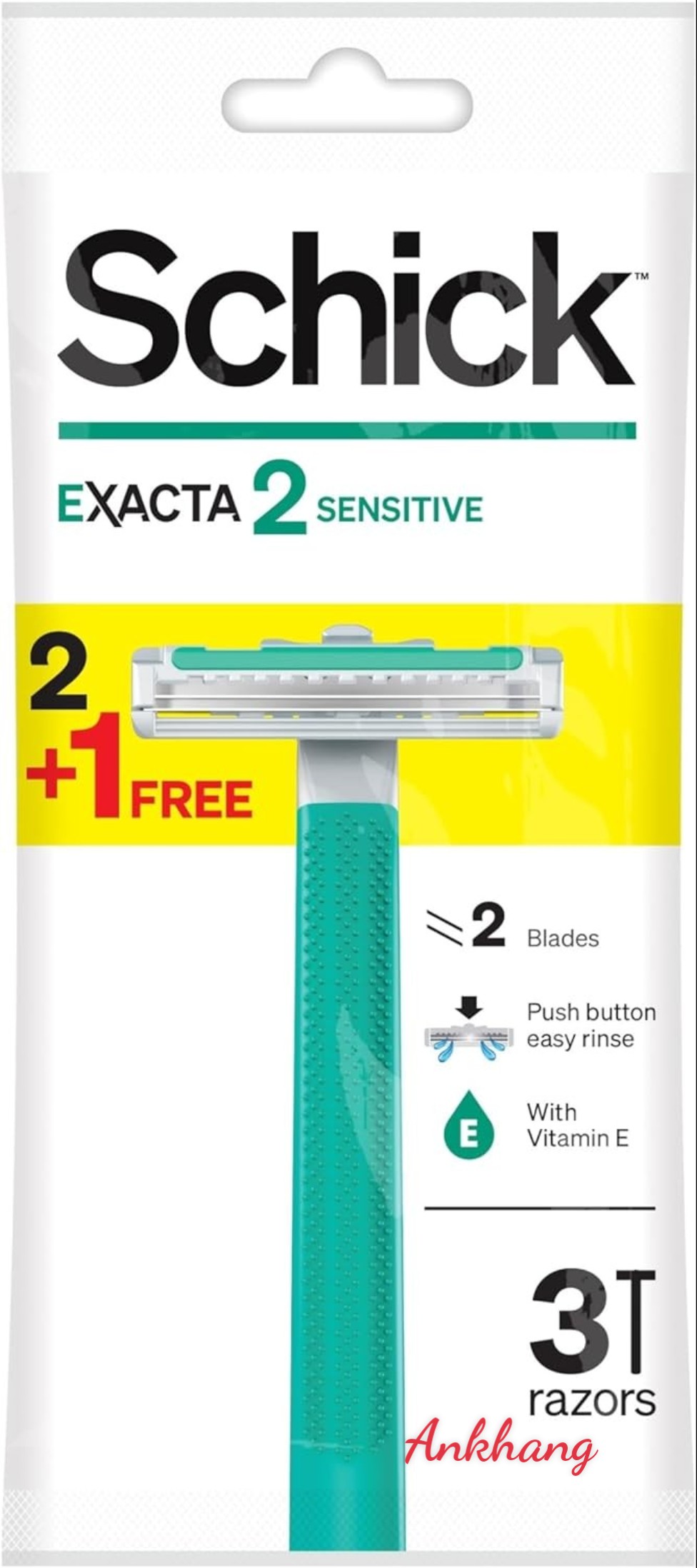 Combo 3 cây dao cạo Schick Exacta 2 Sensitive gel lô hội cán xanh - Hàng chính hãng