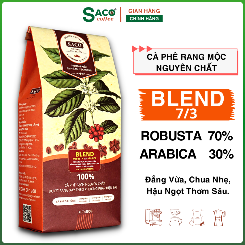 500g Cà phê nguyên chất Blend ROBUSTA - ARABICA- Vị ĐẮNG VỪA- CHUA NHẸ