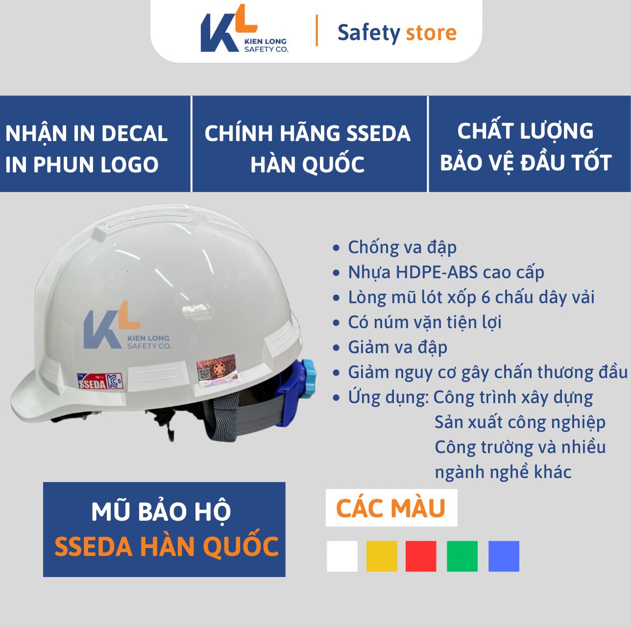 Mũ bảo hộ Sseda Hàn Quốc - mũ lao động chính hãng, có tem chống hàng giả