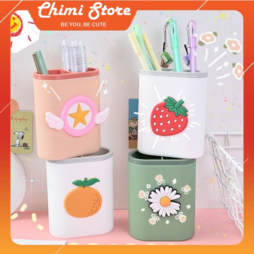 Hộp đựng bút để bàn Chimi TT003, ống đựng bút chất liệu nhựa PP siêu bền decor những hình đáng yêu