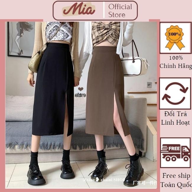 Chân váy midi dài, chân váy dài Ulzzang dáng chữ a xẻ trước chất tuyết mưa Mia Shore M302
