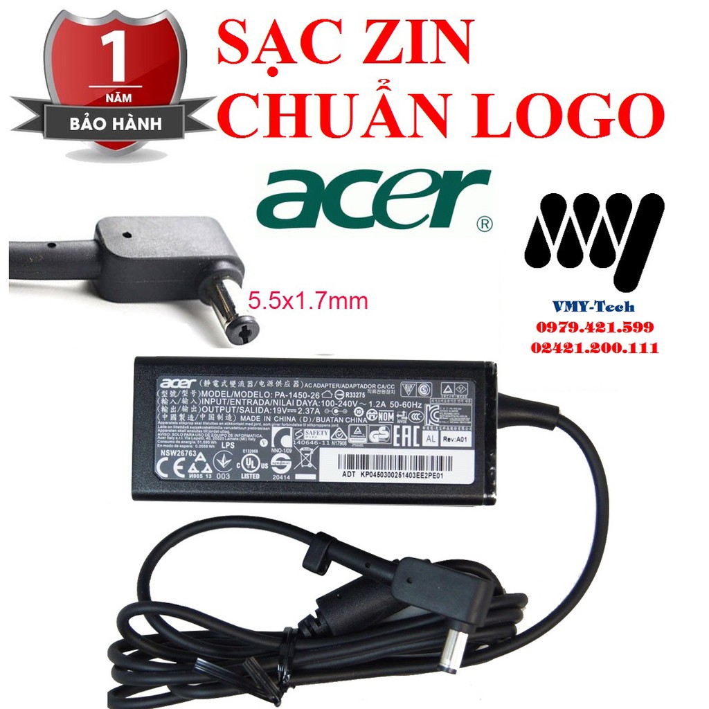 ★ ᒪIᑎᕼ KIỆᑎ ᒪᗩTOᑭ ★ Sạc Laptop Acer Aspire 19V 2.37A 45W V3-111 V3-112 V3-472 V3-571 V3-572 ES1-512-C5S4 - ZIN NEW - Kèm dây nguồn ★ ★ ★ ★ ★ ★