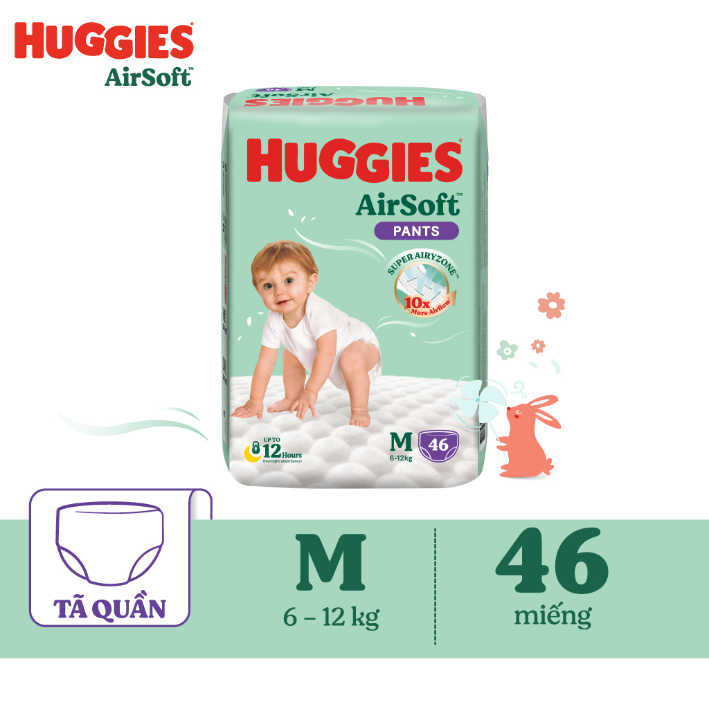 [CHỈ 9-10.6 MUA LÀ CÓ QUÀ]  Tã quần Huggies Airsoft size M gói 46 miếng