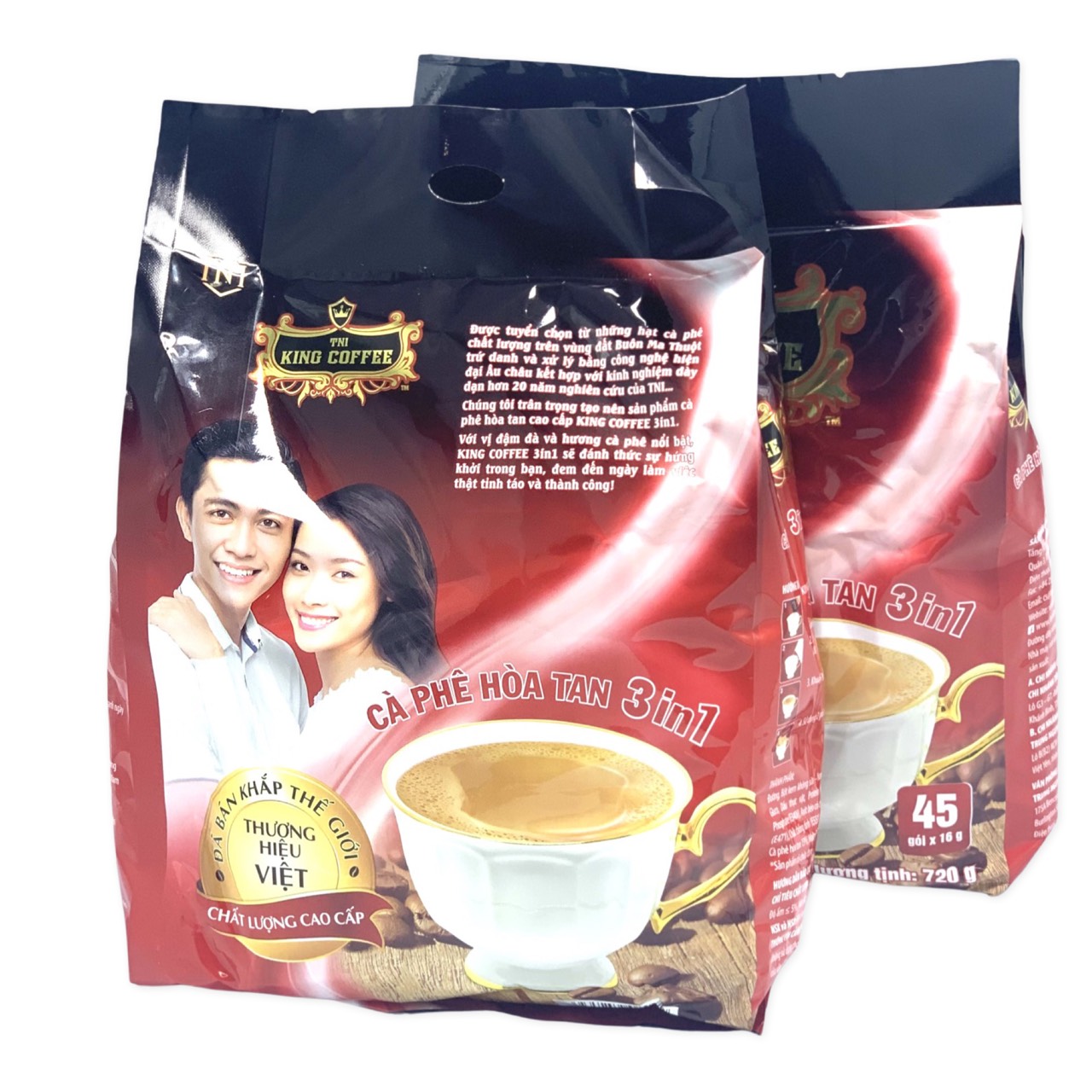 (02 BỊCH) Cà Phê Hòa Tan 3in1 King Coffee - Túi 45 gói x 16gam