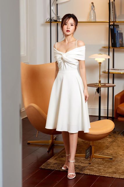 [HCM]Đầm Dự Tiệc 2 Dây Xòe Xoắn Ngực Xinh Xắn