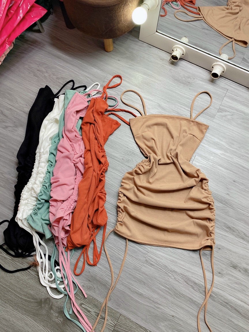 Đầm 2 dây body rút eo điệu đà đầm dự tiệc váy 2 dây rút eo chất cotton mềm mát