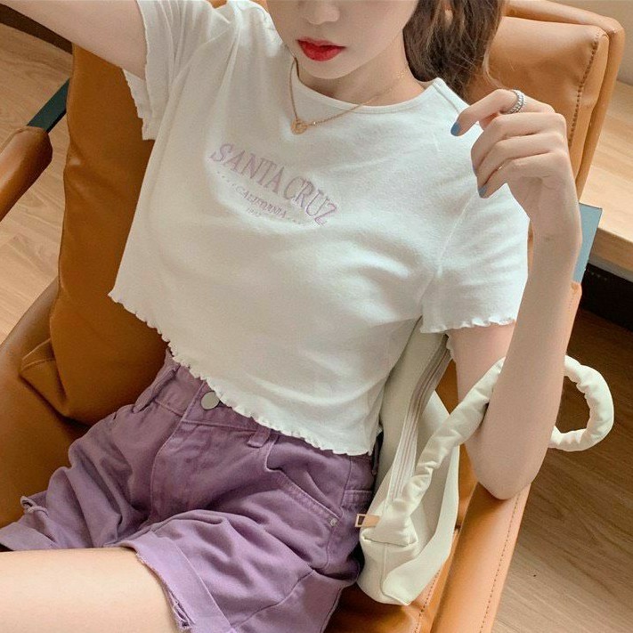 Áo croptop màu thêu - áo thêu chữ santa cruz