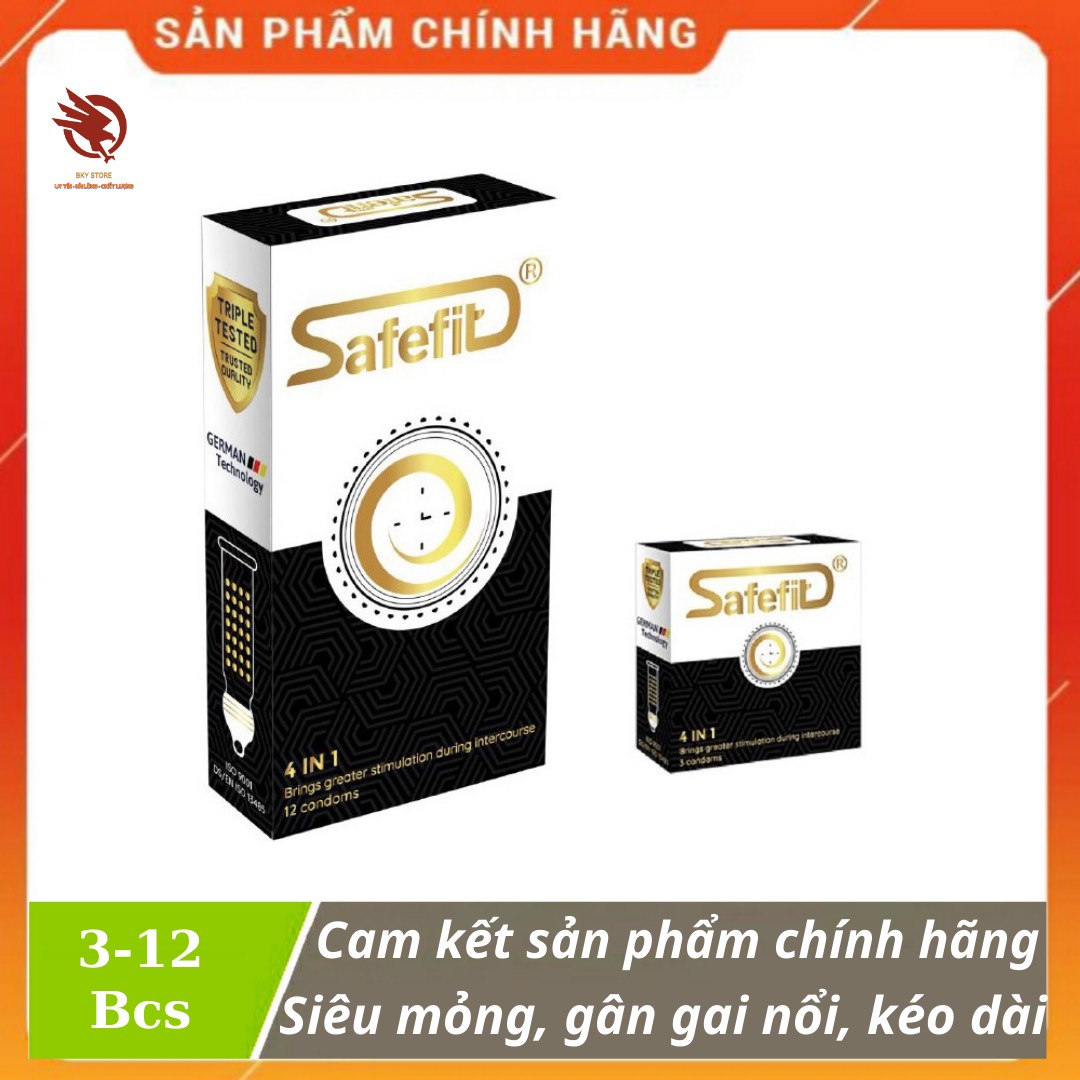 [ CHÍNH HÃNG ] - Bao cao su Safefit 4in1, siêu mỏng, gân gai nổi, kéo dài thời gian quan hệ - Hộp 3 - 12 cái