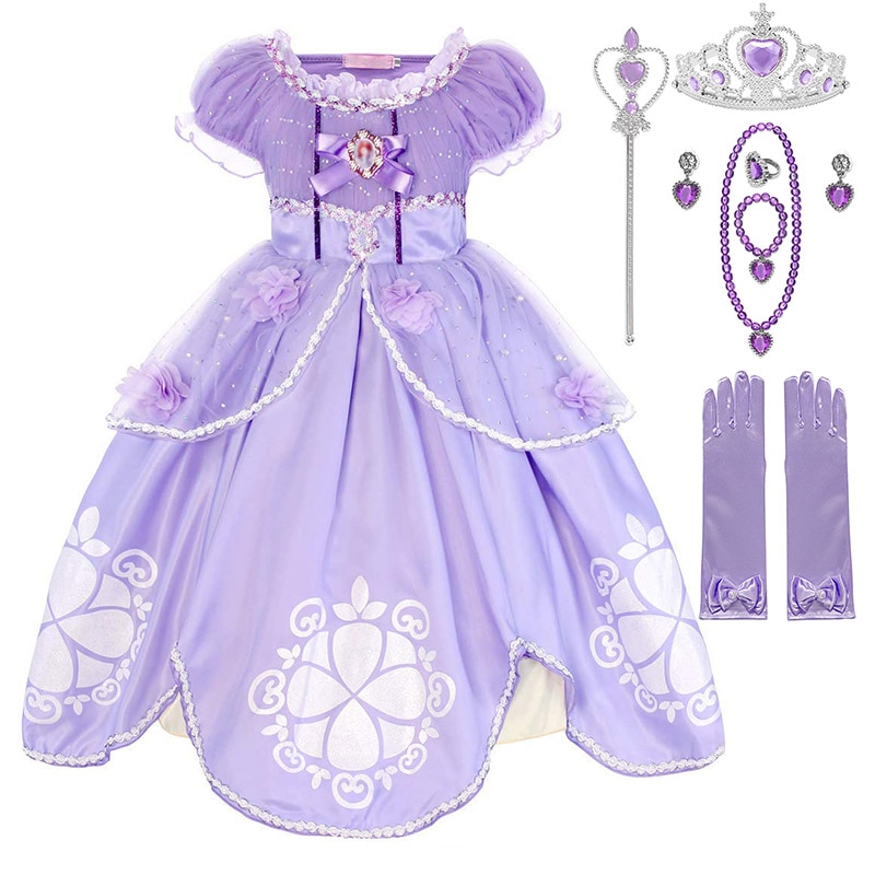 Công Chúa Sofia Dresses Trang Phục Cô Gái Bên Váy, Halloween Cosplay Quần Áo, Sequined Vải Tuyn Trang Phục Hóa Trang Sinh Nhật Trẻ Em Lạ Mắt